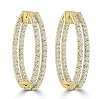5.26 ct ttw Ladies Round Cut Diamond Inside Outside Hoop Earrings In yellow Gold